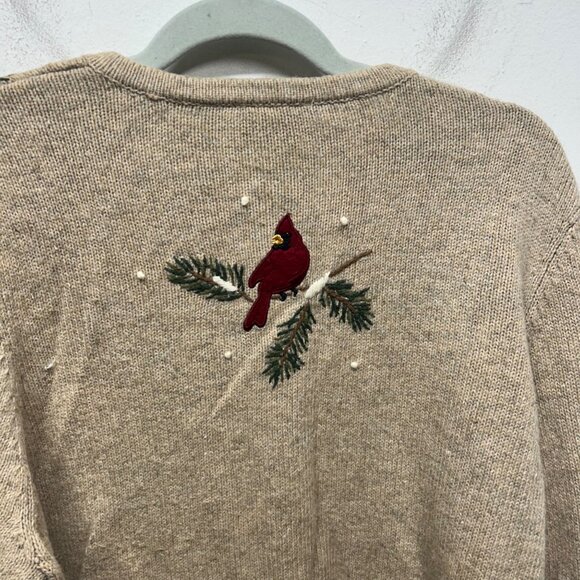 Croft & Barrow Holiday Cardinal Red tan Bird Zip Front Cardigan sweater 1x - Picture 6 of 9